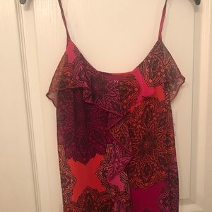 Pink & orange tank top with bohemian floral print.